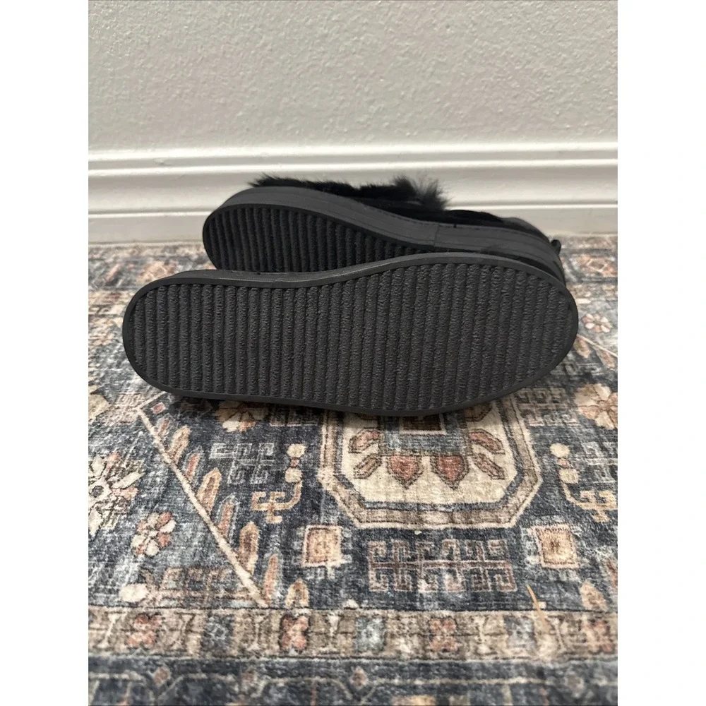 Womens 6 36 Gabriella Michel Black Velvet Rabbit Fur Platform‎ Slip On Sneaker